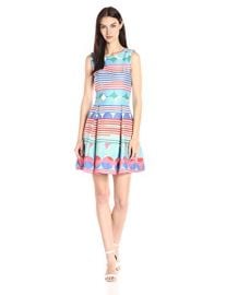 Taylor Dresses  Stripes and Circle Printed Stretch Fit-and-Flare Dress at Amazon